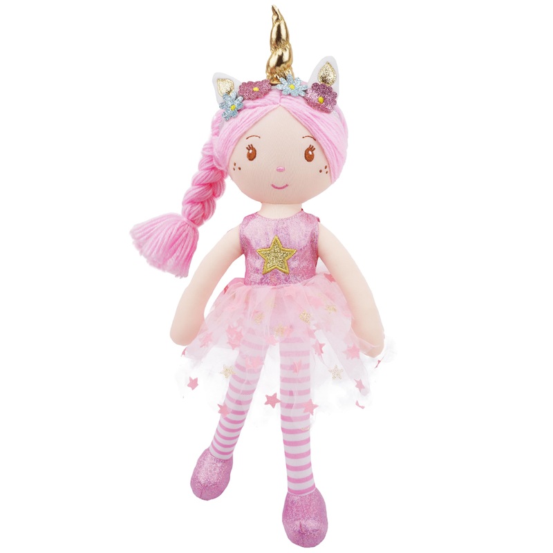 June Garden 16” Unicorn Doll Anya – Pink Hair Plush Rag Doll for Toddler Girls – Soft Companion Gift for 2+ Years – Pink Dress
