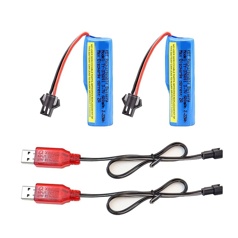 KBT 2 Pack 3.7 Volt 600mAh Li-ion Rechargeable Battery Pack, RC Car SM-2P Plug 3.7v Lithium-ion Batteries with 2 RC Batteries Ch
