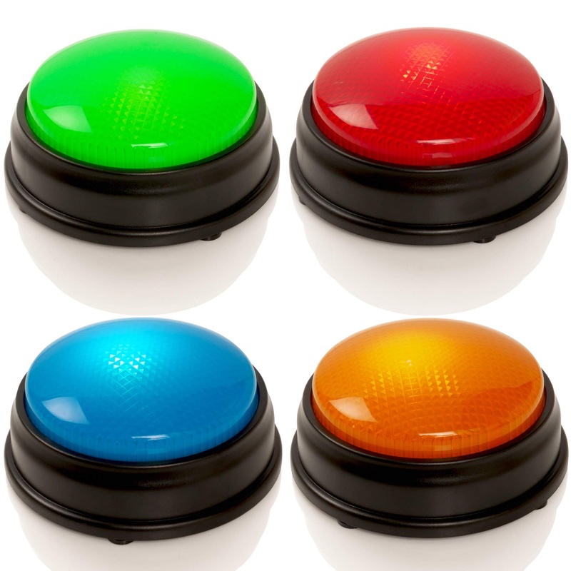 Learning Minds Answer Buzzers for Quizzes – Set of 4 Lights & Sounds Buzzers for Game Show Quiz Games