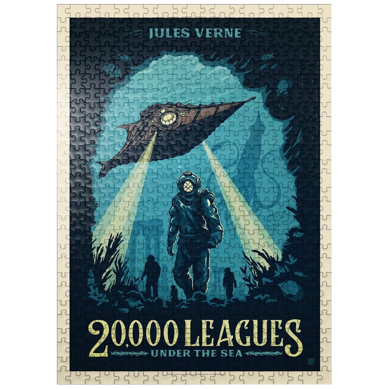 MyPuzzle 20,000 Leagues Under The Sea: Jules Verne, Vintage Poster – Premium 500 Piece Jigsaw Puzzle for Adults