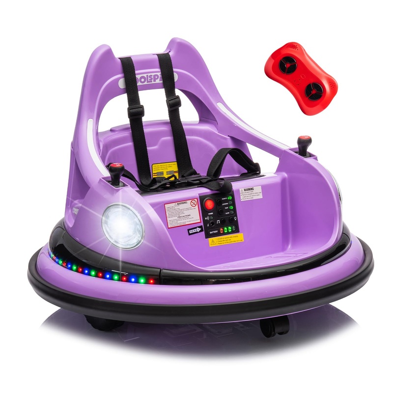 OKYBABY 12V Bumper Car for Kids, Bumper Car for Toddlers W/Remote Control, Electric Ride On Car with LED Lights & 360 Degree Spi