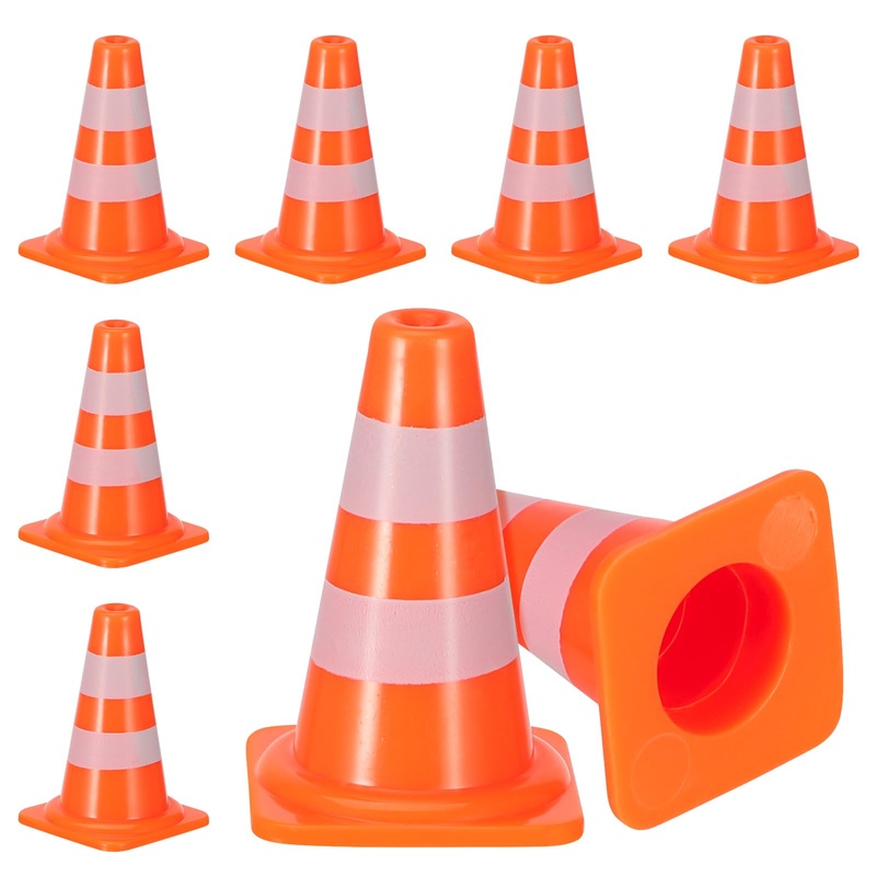 STOBOK 7pcs Mini Traffic Cones for Kids, Orange Roadblock Toys Educational Traffic Signs Playset for Imaginative Parking Lot Sce