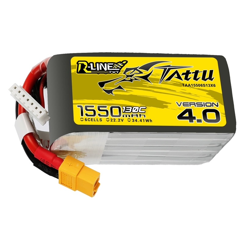 TATTU R-Line Version 4.0 6S Lipo Battery 22.2V 130C 1550mAh Lipo Battery Pack with XT60 Plug for Racing