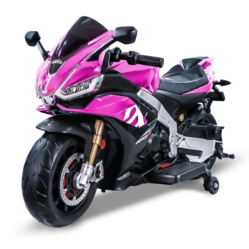 TCARAIWEN Aprilia Licensed 24V Kids Electric Motorcycle, Max Speed 10mph Ride-On Motorcycle with Training Wheels, Key Switch and