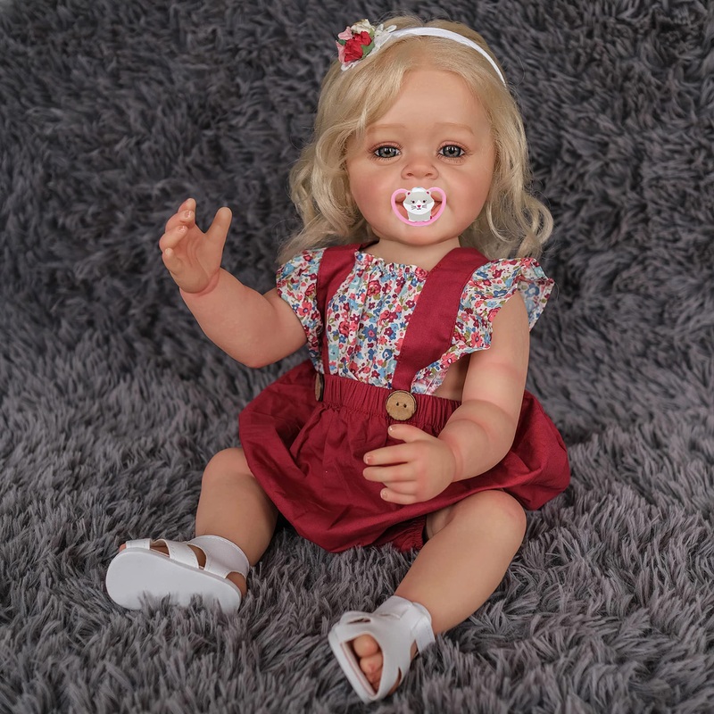 TERABITHIA 22 Inches Rooted Blond Hair Full Body Silicone Vinyl Lifelike Reborn Baby Doll Anatomically Correct Realistic Smiling
