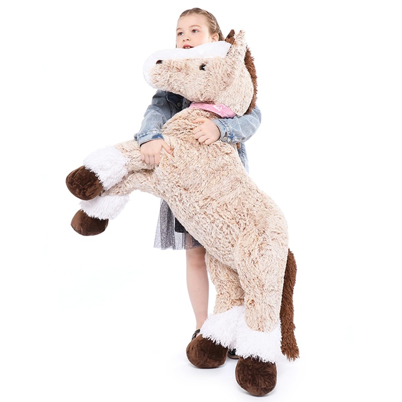 Tezituor Giant Horse Stuffed Animal, 4ft Soft Horse Plush Hugging Pillow, Realistic Large Stuffed Brown Horse Plush Toys Birthda