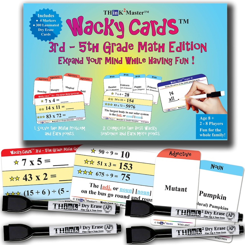 Think2Master Wacky Cards 3rd – 5th Grade. Math Card Game for Families & Classroom. Make Hilarious Sentences While Practicing Mat