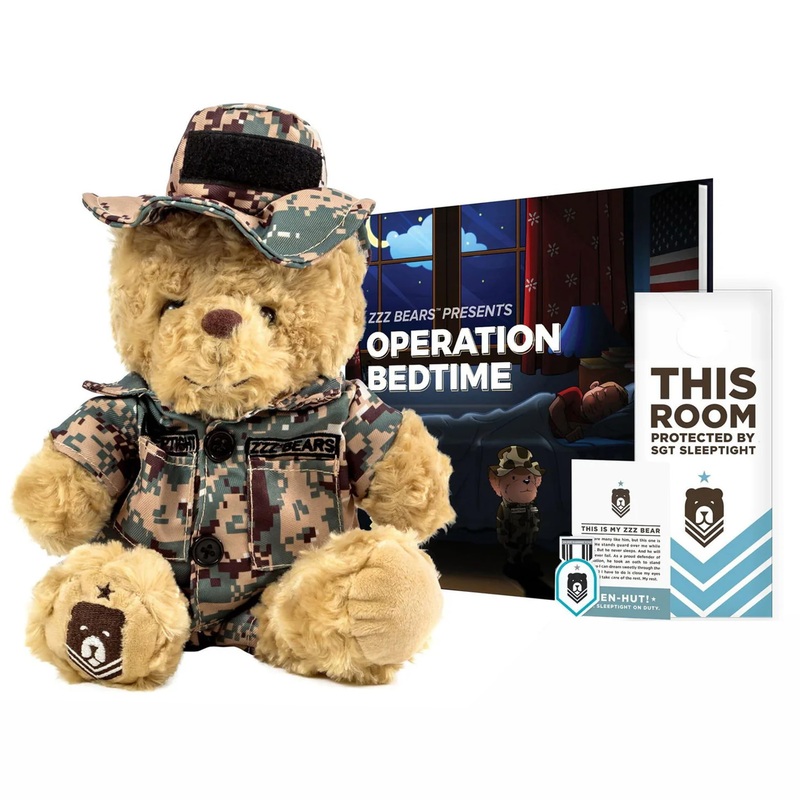 ZZZ Bears SGT Sleeptight Marine Teddy Bear with Storybook & Sleep System, Comforting Gift for Marine Kids, Helps with Bedtime Ro