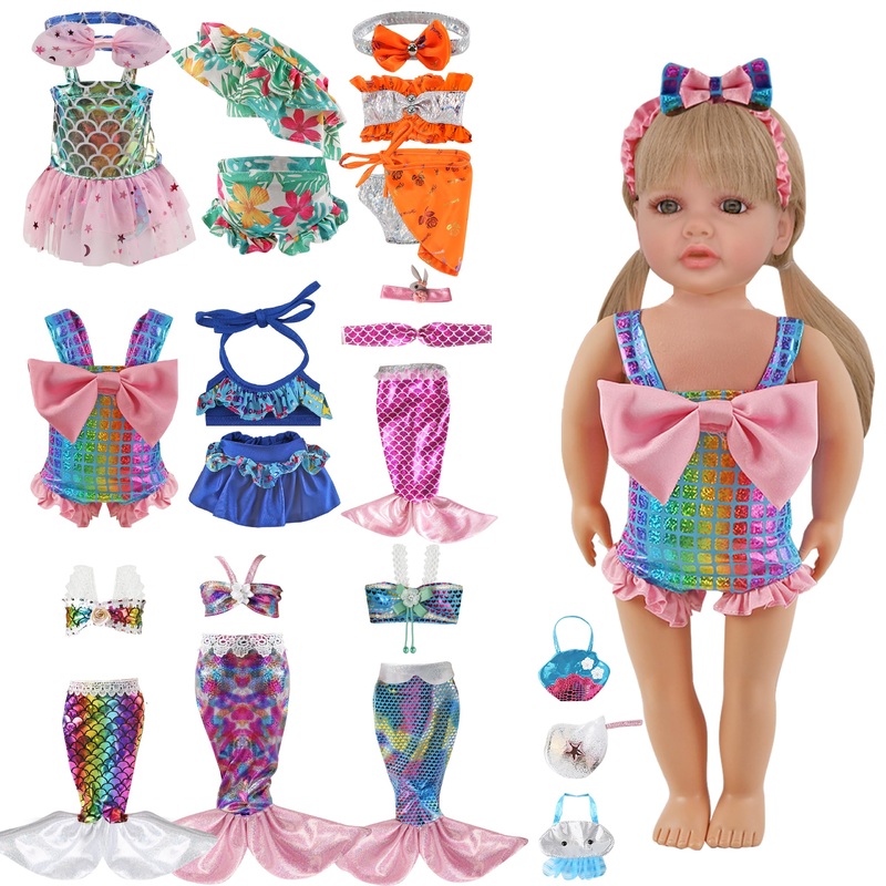 18-Inch Doll Swimwear 9-Piece Set – Seaside Pretend Play with Quick-Dry Tails & Bathing Suits | Beach & Pool Accessories for Gir