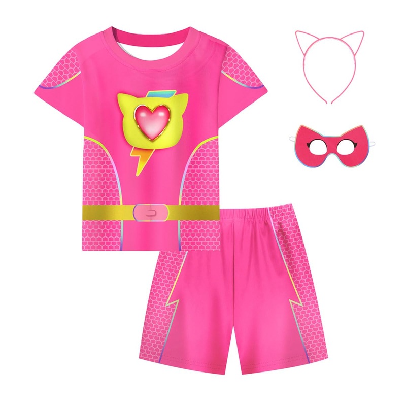 ACoiay Kitties Costume Outfit Kids Girls T-Shirt Pant Set Birthday Gift for Kids Short Sleeve Shirt Pants Set Cosplay Party Dres