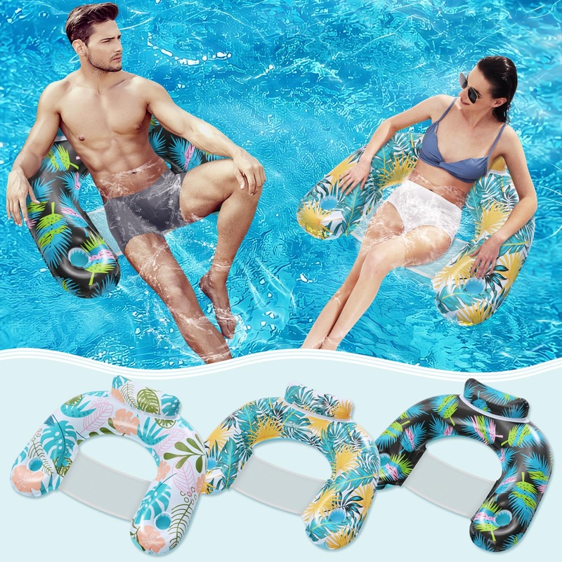 ANNIL?3 Pack? Adult Inflatable Pool Floats Chair, Water Leisure Inflatable Floating Chair,Drink Holder, Ergonomic Headrest,Pool