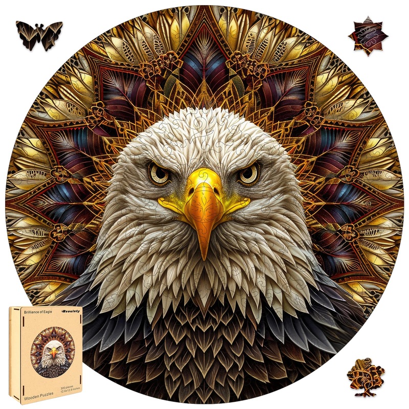 Bald Eagle Wooden Puzzle for Adults, Mandala Wooden Jigsaw Puzzles, Inspiring Puzzle, Beautiful Wooden Puzzle with Box Birthday