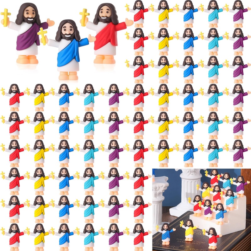 Barydat 100 Pcs Little Jesus Figures Bulk Mini Jesus Figurine Toys to Hide and Seek Religious Party Favors Tiny Christ Savior Do
