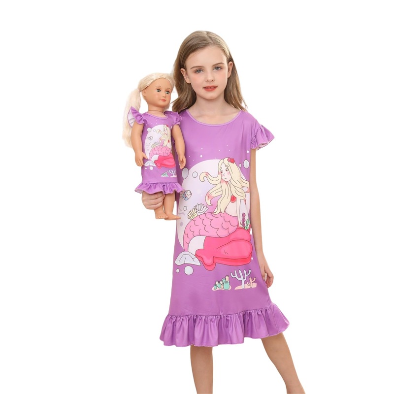 Bow Dream Girl Dress Cute and Matching American Girl Doll Clothes Accessories for Girls Dresses Set Party Birthday Purple Mermai