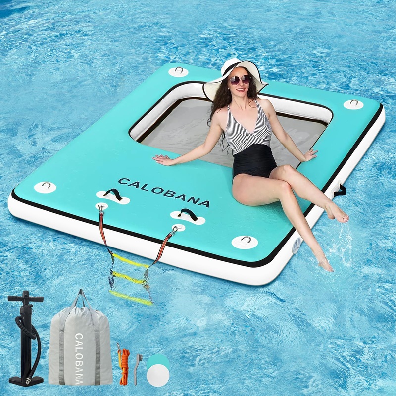 CALOBANA Inflatable Floating Dock, Lake Floats for Adults Floating Raft Air Water Platform with Detachable Ladder for Lake Boats