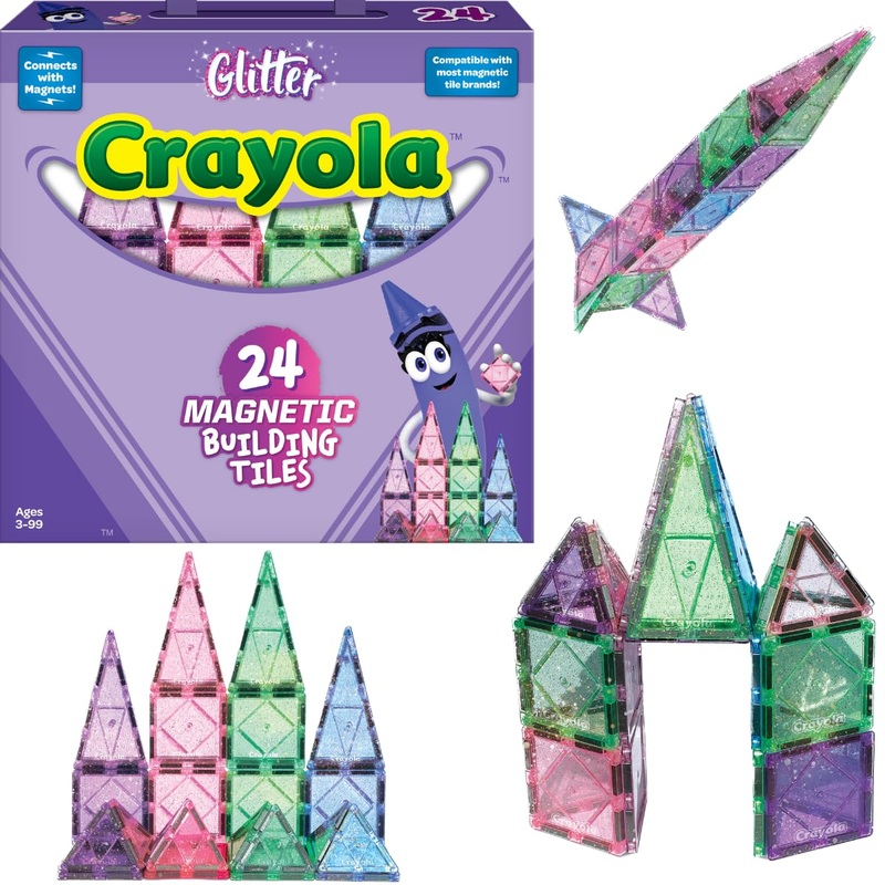 CreateOn Crayola Glitter Magnetic Tiles, Building Set for Kids, Magnetic Tiles, Kids Building Toys, STEM & Montessori Toys for B