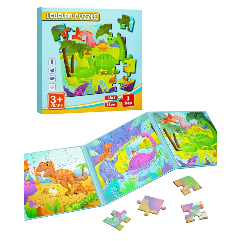 Dinosaur Magnetic Puzzles for Toddlers 3-5, 3 in 1 Travel Puzzles Book Games for Kids Ages 2-4, Travel Games and Toys for 3 4 5