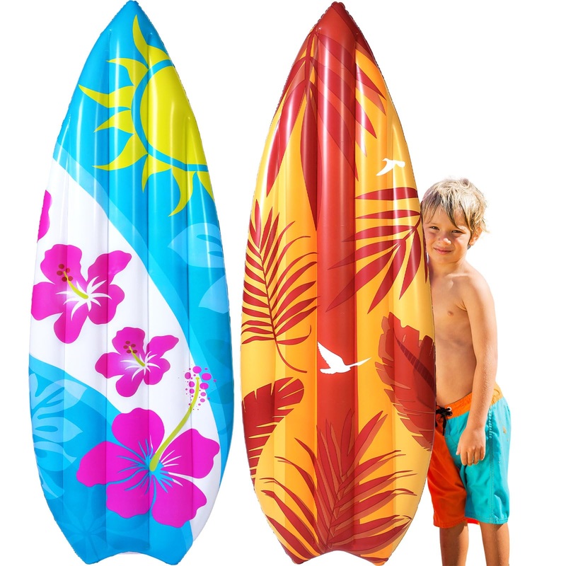 Foilswirl 2 Pcs 60” Luau Inflatable Surfboard Hawaiian Theme Beach Pool Float Summer Tropical Blow up Pool Board Blue and Orang