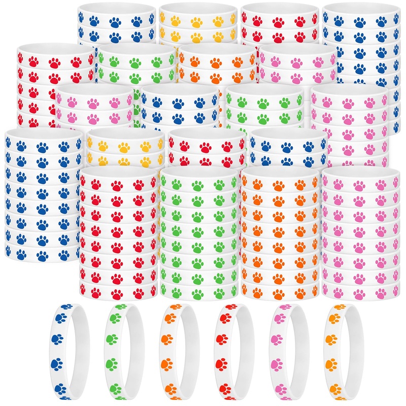 Gejoy 200 Pcs Paw Print Rubber Bracelets Multicolor Silicone Stretch Wristbands for Birthday Party Supplies(Fresh Color)