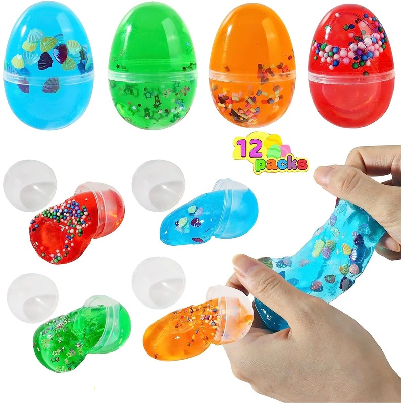 JDSTY 12Pack Easter Basket Stuffers Easter Eggs Slime Packs Stress Relief Colorful Slime for Boys Girls Easter Basket Gifts Fill