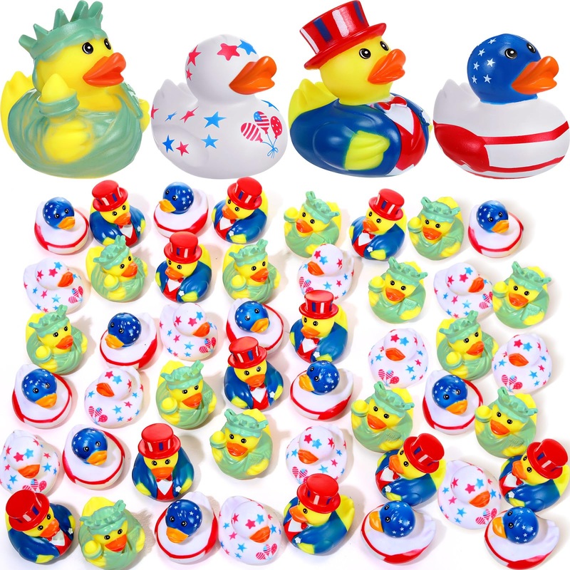 Jerify 48 Pcs 2 Inch Patriotic Rubber Ducks Summer Small Shower Float Rubber Ducks Star Ducky for Bath Birthday Gifts Baby Showe