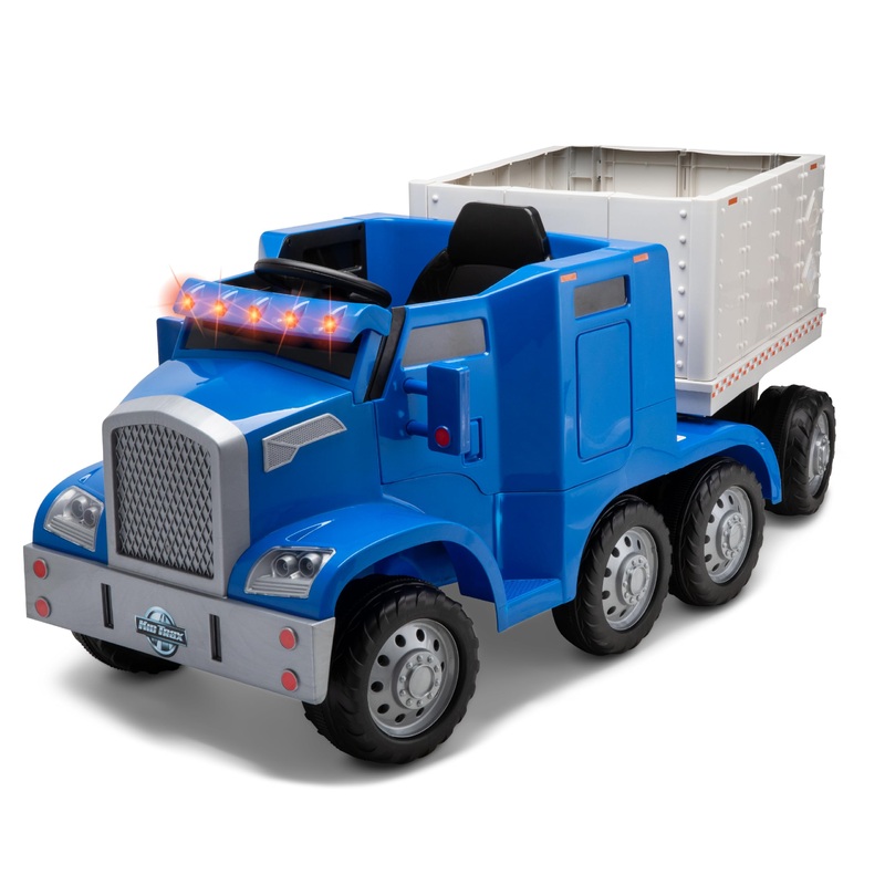 Kid Trax 12V Kids Ride On Semi-Truck with Detachable Trailer – Realistic Sounds, Lights, CB Radio, & Horn, Forward & Reverse, El