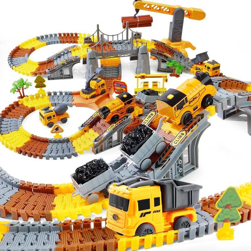 Kids Toys, 281 PCS Race Tracks Construction Toys for 3 4 5 6 7 8 9 Year Old Boys Girls, 4 PCS Truck Car, Tower Crane, Toddler To