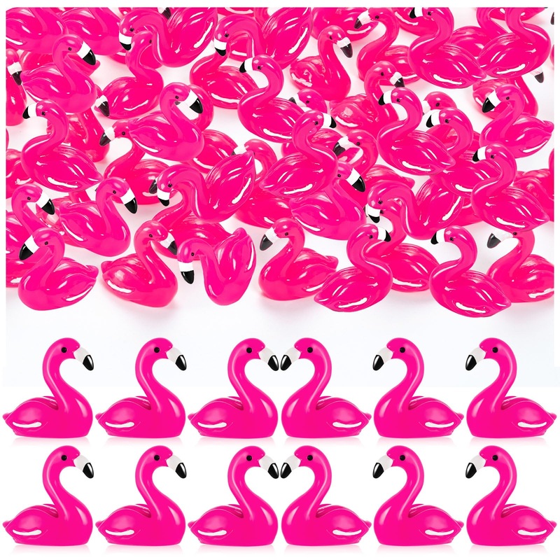 LHSYFBZ 200Pcs Mini Resin Flamingo, Tiny Rose Red Flamingo Ducks, Cute Flamingo Figurines for Cake Topper Garden Dollhouse Lands