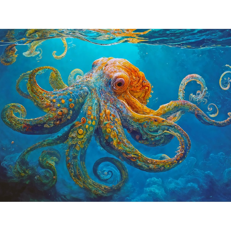 Lucky Puzzles Octopus in a Swirling Sea | 500 Piece Jigsaw Puzzle for Adults | Best New Marine Artwork Puzzle | Unique Brain Tea