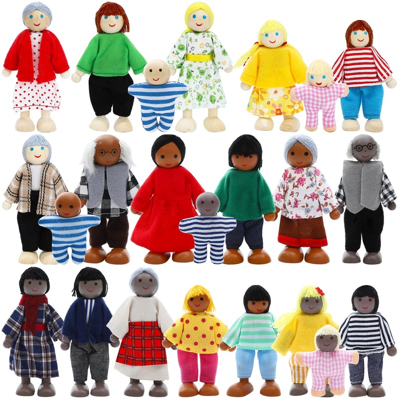 ONEST 23 Pieces Wooden Dollhouse Family Set Mini People Figures Dollhouse Dolls Wooden Doll Family Pretend Play Figures Accessor