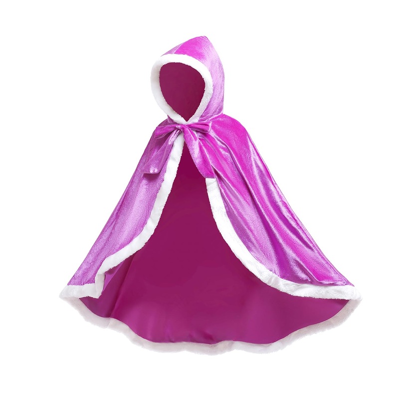 Princess Hooded Cape Cloaks Costume for Girls Dress Up Halloween Christmas Carnival Cosplay Purple