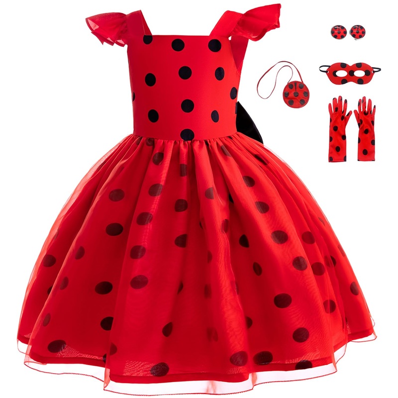 Sgehen Girls Ladybug Costume Dress Princess Dress up Halloween Birthday Party Cosplay Outfit with Accessories 5T 6T