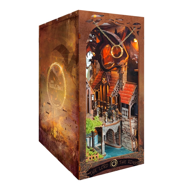 Strucwood Book Nook Kit With LED Light – 3D Wooden Puzzles for Shelf Decor – DIY Dollhouse Kit – Nook Decor With Dust Cover – Ma