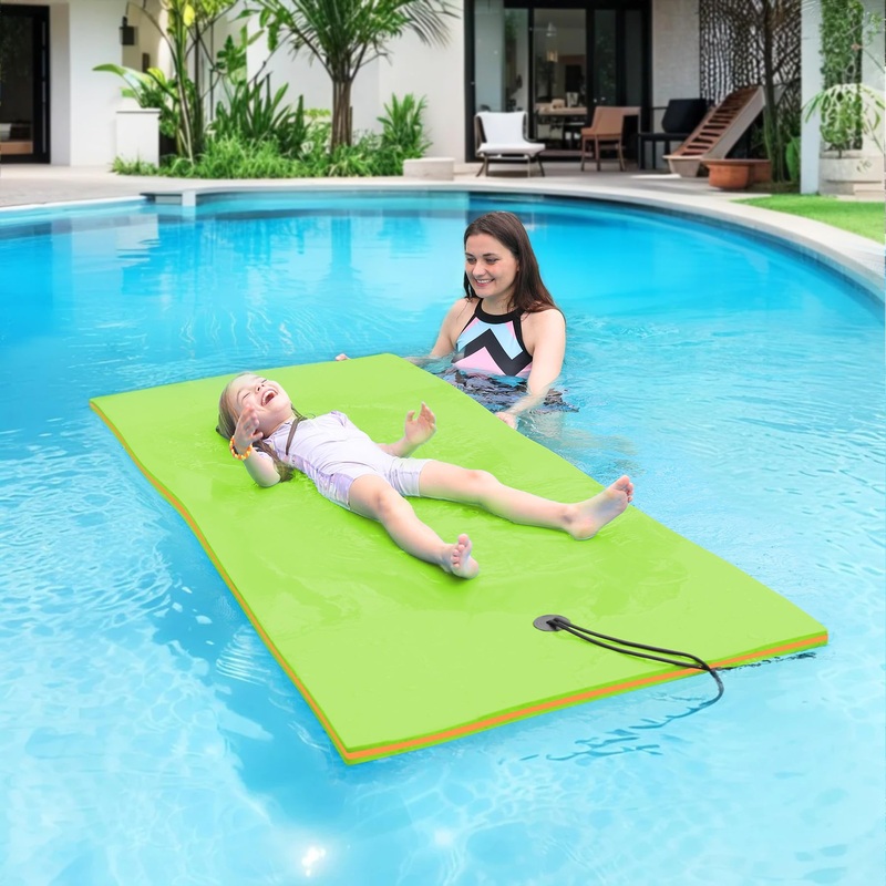 WARMOUNTS Lily Pad Floating Mat for 2 People, 8 x 4 FT Floating Mat Holds 360 Lbs, 3-Layer Tear-Resistant XPE Foam Floating Wate