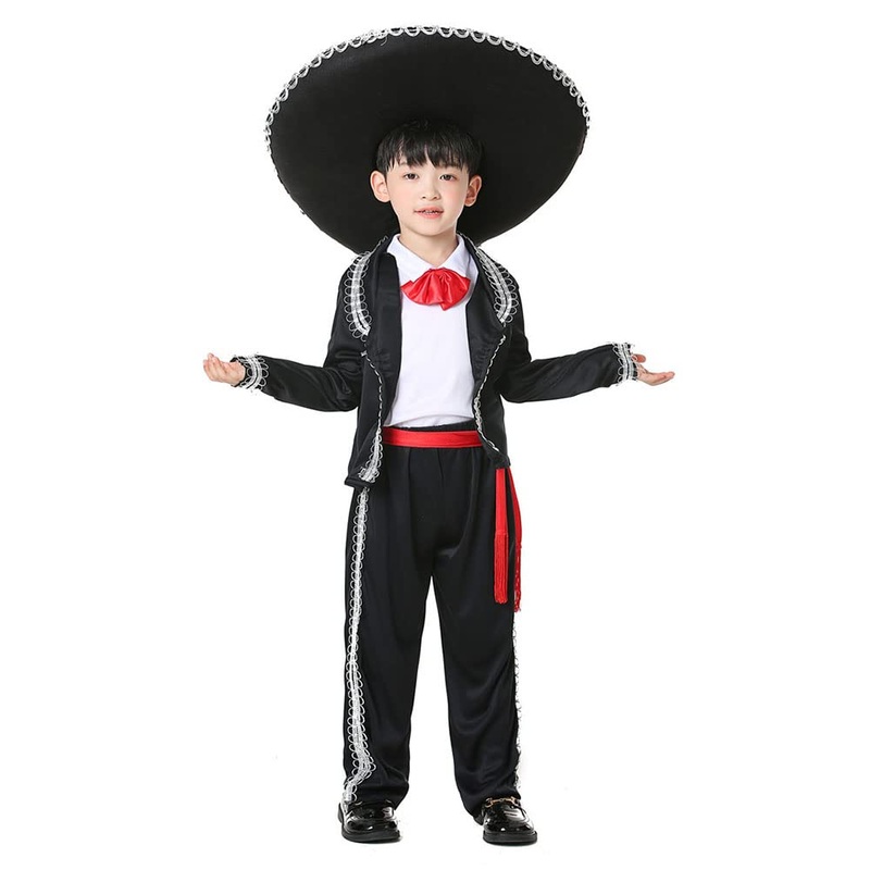 YEMYIQZ Boy Mexican Costume Kids Traditional Mariachi Amigo Dance Cosplay Costumes Halloween Outfit Bowtie Belt Suit Outfit