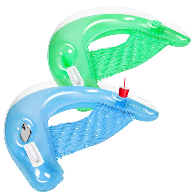 Zcaukya 2 Packs Inflatable Pool Float Chairs, Water Lounge Floaties for Adults with Cup Holder and Backrest, Floating Tube Armch