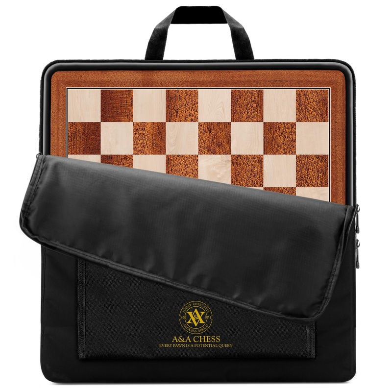 A&A 17.25” Professional Wooden Chess Board with Storage Bag/Mahogany & Maple Inlaid / 1.75” Squares w/o Notation