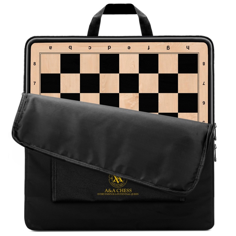 A&A 18.875” Professional Wooden Tournament Chess Board/Ebony Wood & Maple Inlay /2.0” Squares w/Notation