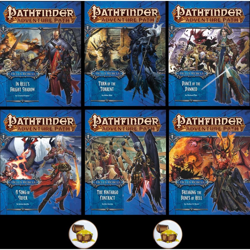 AMA Bundle of Pathfinder Complete Adventure Path Hell’s Rebels 1 to 6 Plus Two Treasure Chest Buttons