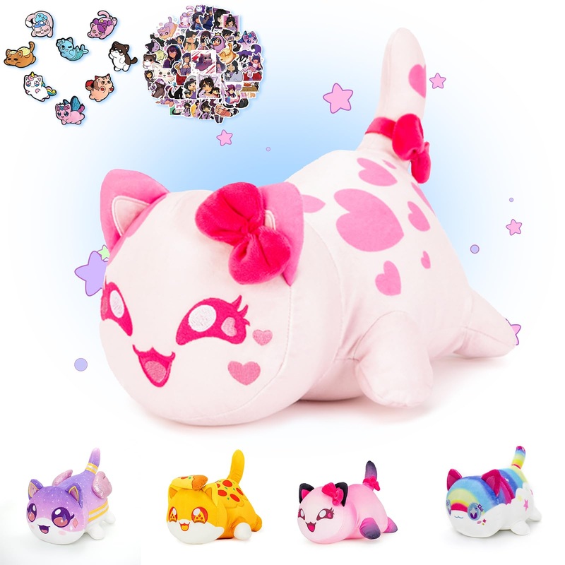 Aplushuman KC Heart Cat Plush + 60-Sticker – Goddess Cat Collection – 100% Embroidered Plushie – Cat Stuffed Animal Collectible
