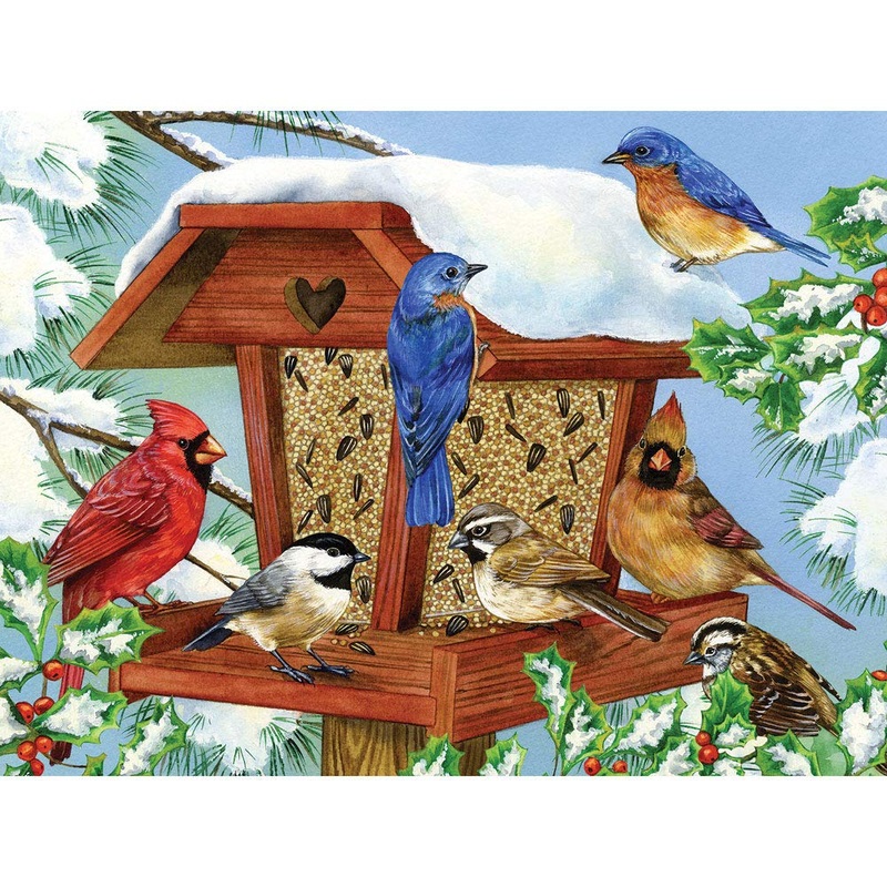 Bits and Pieces – 500 Piece Jigsaw Puzzle for Adults – Winter Birdfeeder – Bird Tree Snow Feeder Jigsaw Puzzle by Artist Greg Gi