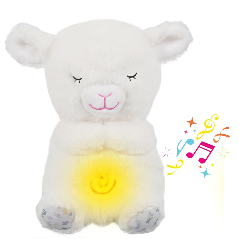 Breathing Stuffed Animal, Sheep Plush, Sleeping Plush for Kids Toy Birthday Gift with Sensory Details Musical Lights and Rhythmi