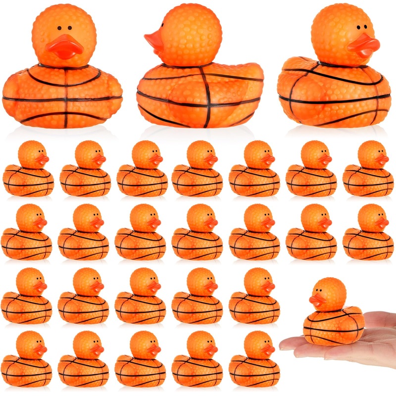 DEEKIN 24 Pcs Basketball Middle Rubber Ducks 2 Inch Sports Themed Rubber Ducks for Party Favors Sports Events Summer