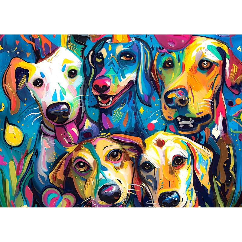 Dog Party Jigsaw Puzzles for Adults 1000 Piece Colorful Animal Abstract Oil Painting Artwork Puzzle for Adults Challenging Famil