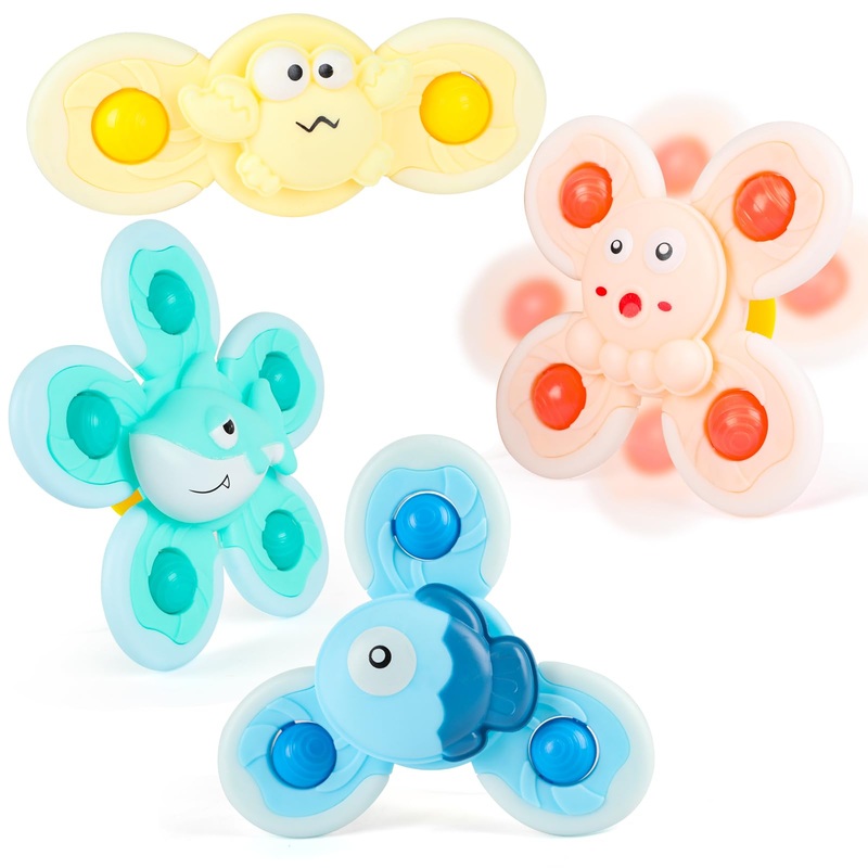 JOFONY 4 PCS Suction Cup Spinners Toys for Baby,Spinning Toy for Baby 3+Months Toddlers Sensory Activity Fidget Bath Toy Educati