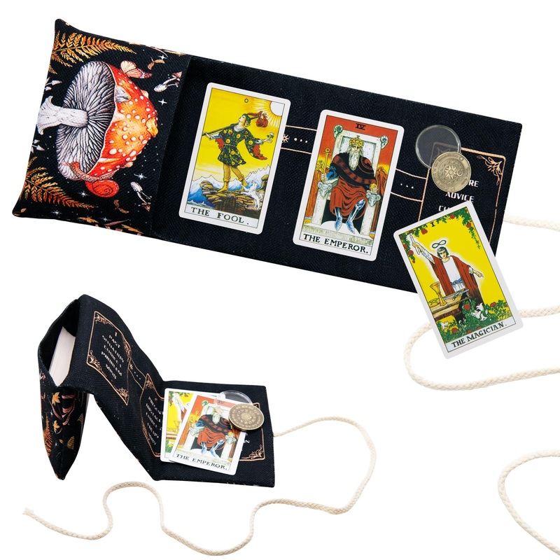 Knana 2Pcs Tarot Card Holder – Linen Tarot Deck Mat with Layout Pattern, Large Tarot Card Storage, Tarot Accessories (Star & But