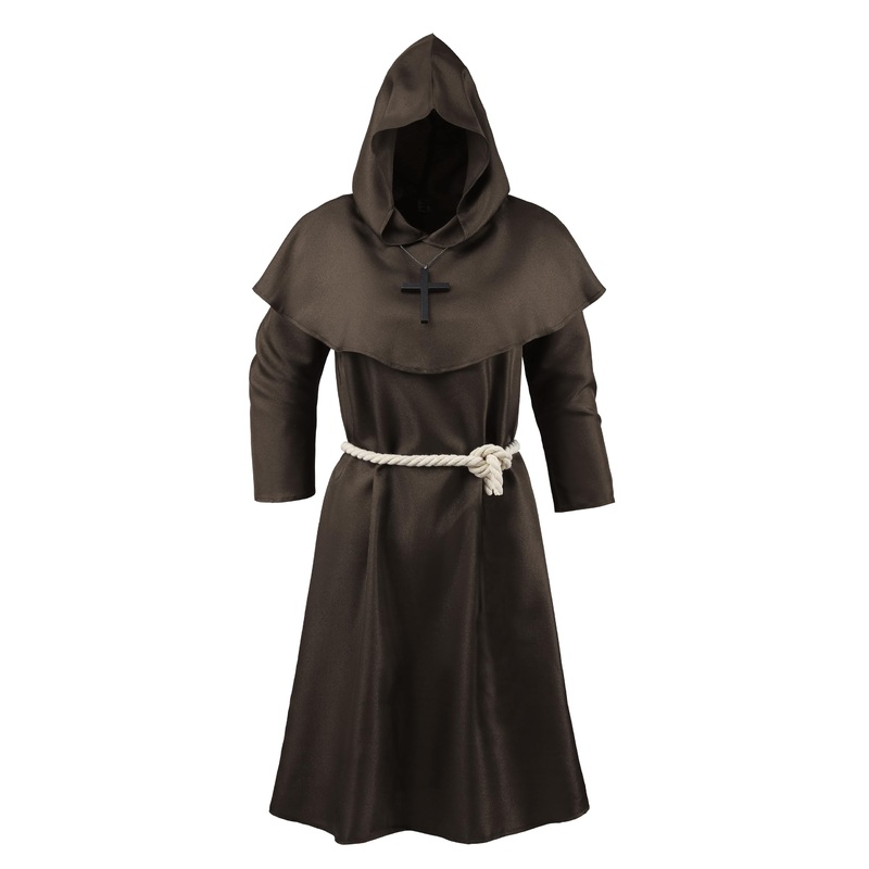 KNELOR Monk Cloak for Kids, Medieval Monk Hooded Robe Renaissance Priest Robe Cloak Halloween Cosplay Costume