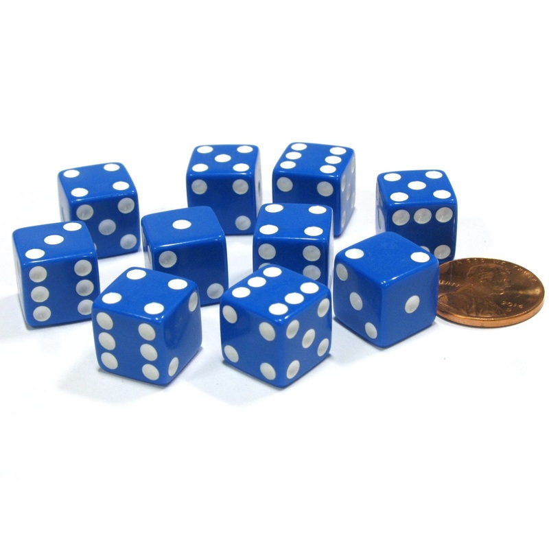 Koplow Games Set of 10 Six Sided D6 12mm Square Dice Blue