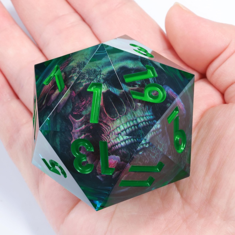 Mini Planet Chonk 50mm D20 DND Liquid Core Polyhedral TTRPG Handmade Dice with Gift Box Aqua E17 LED Flower Skull
