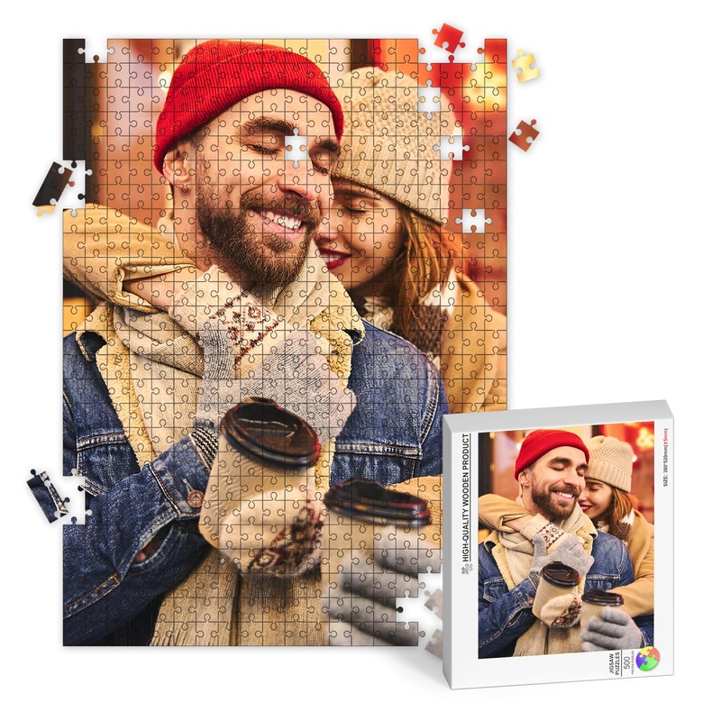 Personalized Puzzles, Customized Photo Puzzles 500/1000 Pieces, Wooden Puzzle with Letters on Back, Fun for All Ages, Puzzle Gif